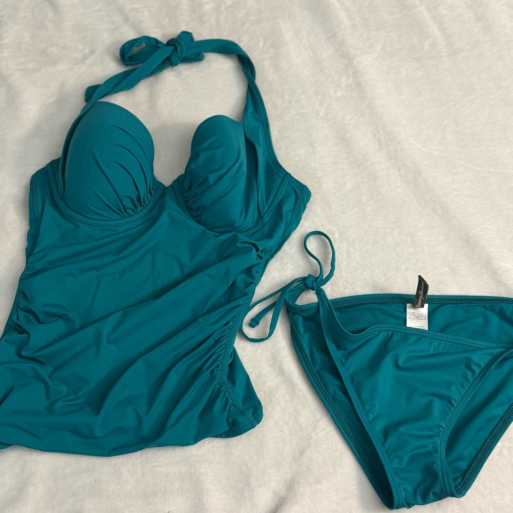 Tommy Bahama Teal Bikini Tankini Lined Padded Rouched Top and Bottom Set